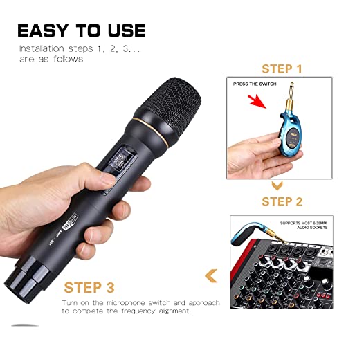 Mffmffm Wireless Microphone, Dual Metal Handheld Dynamic Mics For Singing, Karaoke, 260Ft Uhf Range Compatible With 1/4" And 1/8" Output Devices Such As Pa Systems, Dj Mixers And Amp #TOP3