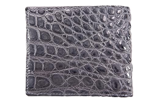 Genuine Crocodile Alligator Head Bump Skin Leather Soft & Slim Bifold Wallet (6 Card Slots + 2 ID Windows + 2 Compartments for Bills, Traffic Grey)3