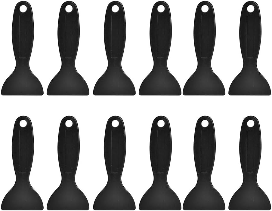 JZS Plastic Spatula Putty Knife,Air Bubble Remover Sticker Installation Tool Flexible Paint Scrapers for 3D Printing Resin Removal Vinyl Film Wrap Cleaner,Spackling,Patching,Decal,12 Pieces,Black