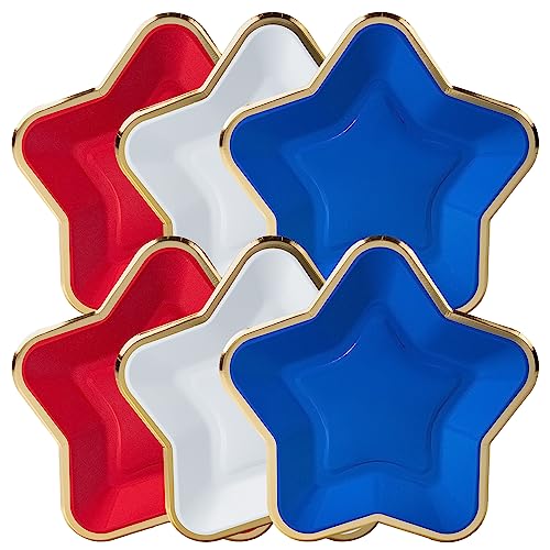 Confettiville 4th of July Paper Plates 50-Pack Star-Shaped Fourth of July Disposable Party Paper Plates with Gold Foil Borders Red White Blue 10.3 x 10.62 Inches