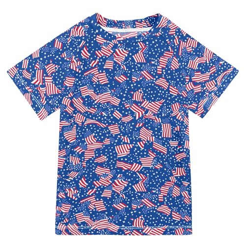 USA Flag Blue Boy Bathing Suit UV Protection Sports Shirts Swimwear Beach Tops 3T