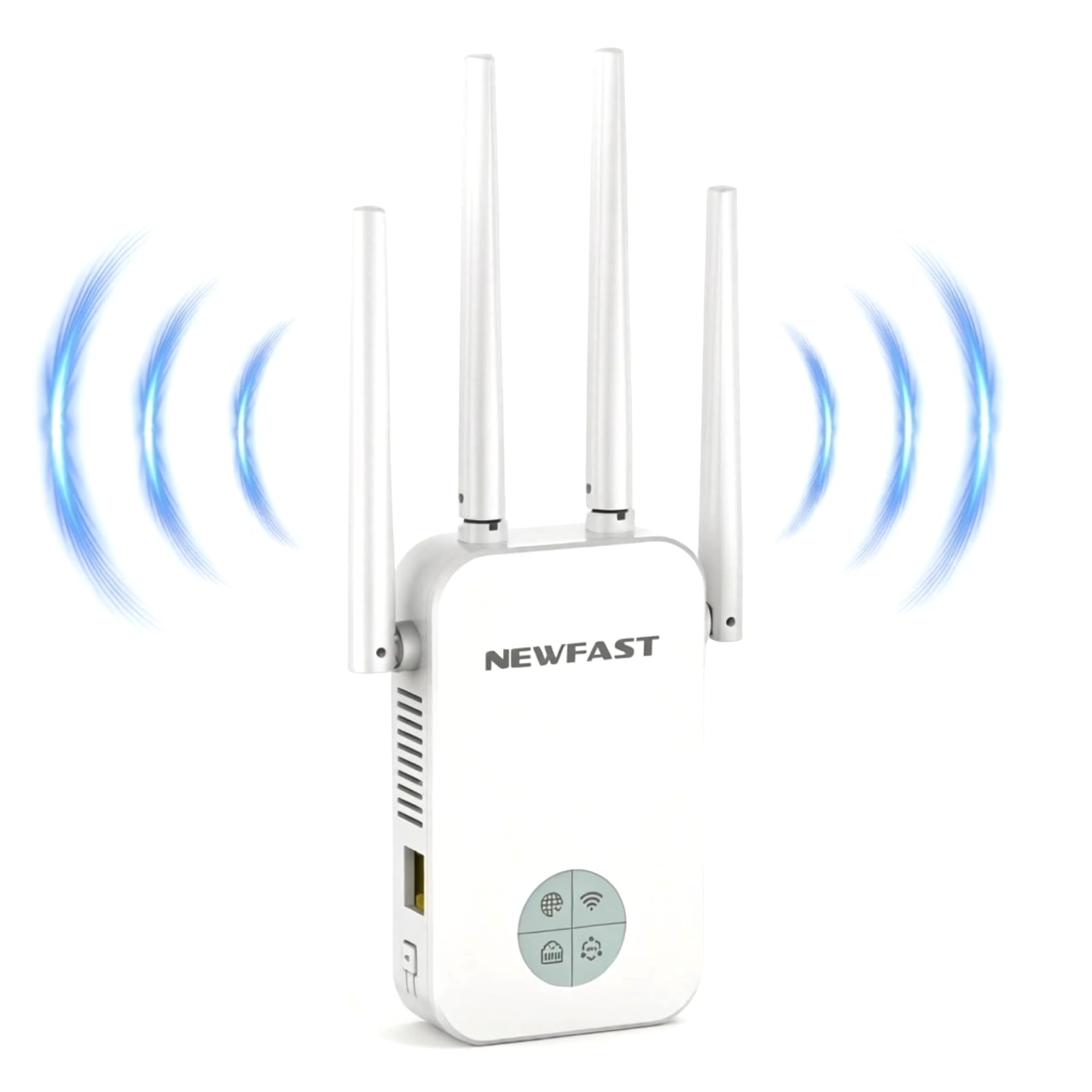 NEWFAST Ripetitore WiFi Potente per Casa, 1200Mbps WiFi Extender Dual Band | 2.4GHz/5GHz con 4 Antenne ad Alto Guadagno, Porta Ethernet, WPS, Display Intelligente, Supporta 3 Modalità(Bianco)