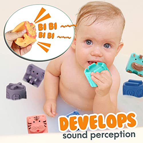 Soft Baby Blocks 6 To 12 Months And Up, Sensory Baby Stacking Toys Babies Bath Toy, Infant Stacking Cup, Building Blocks For Boys& Girls Teething Toy Play, Activity Gym, Animal Squeeze Block Set 12Pcs #TOP3