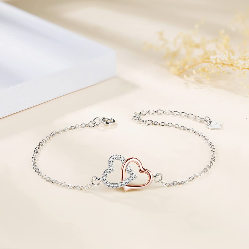 Damen Armband 925 Sterling Silber Herz Armbänder Geschenk für Frauen Mädchen mit Schmuck kästchen