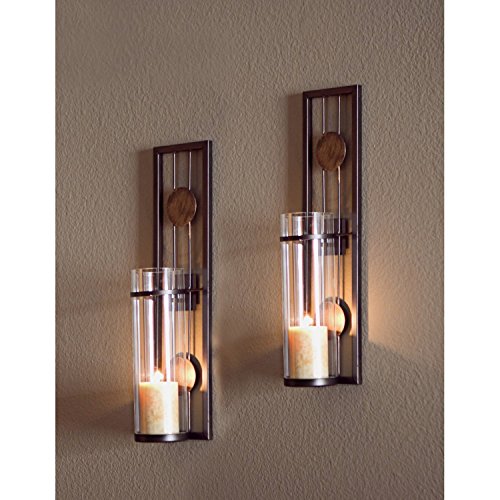 Candle Wall Sconce Set of 2 Metal Iron Glass Home Decor Room