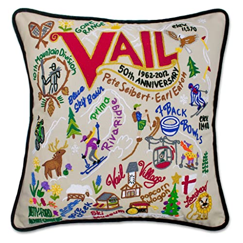 Catstudio Ski Vail Hand Embroidered Decorative Throw Pillow