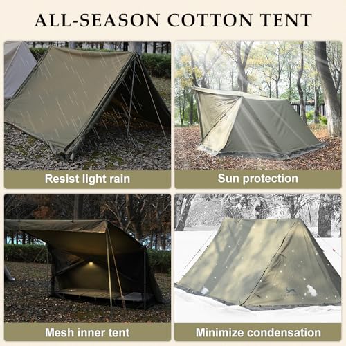 Tente en toile de coton imperméable randonnée 1-2 personnes