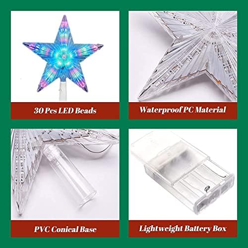 LED Star Christmas Tree Topper, Monkey Home 9.5 Inch 24 Colours Flash Star Light Christmas Decorative Lights For Xmas Party Holiday Indoors Outdoors Decoration, etc (AA Battery Powered)