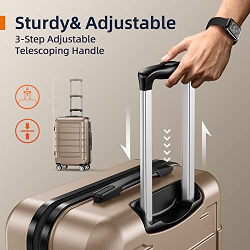Showkoo Luggage Sets Expandable Pc+Abs Durable Suitcase Sets Double Wheels Tsa Lock Champagne 3Pcs #TOP5