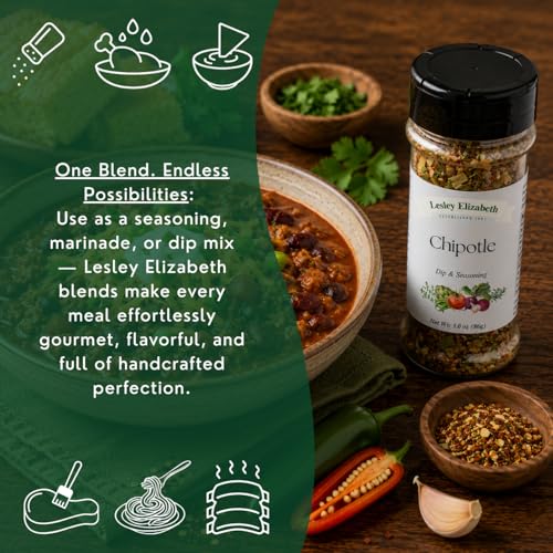 Image of Lesley Elizabeth Chipotle Dip & Seasoning - Smoky Chipotle Spice Blend for Dips, Chicken, Beef & Veggies | Gourmet All-Purpose Grill & Cooking Seasoning