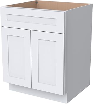 Solid Wood Frame Shaker Style RTA Sink Base Cabinet - 2 Doors, 1 False Drawer for Kitchen, Bathroom Vanity, Office White, 24" Width x 24" Depth x34-1/2 Height