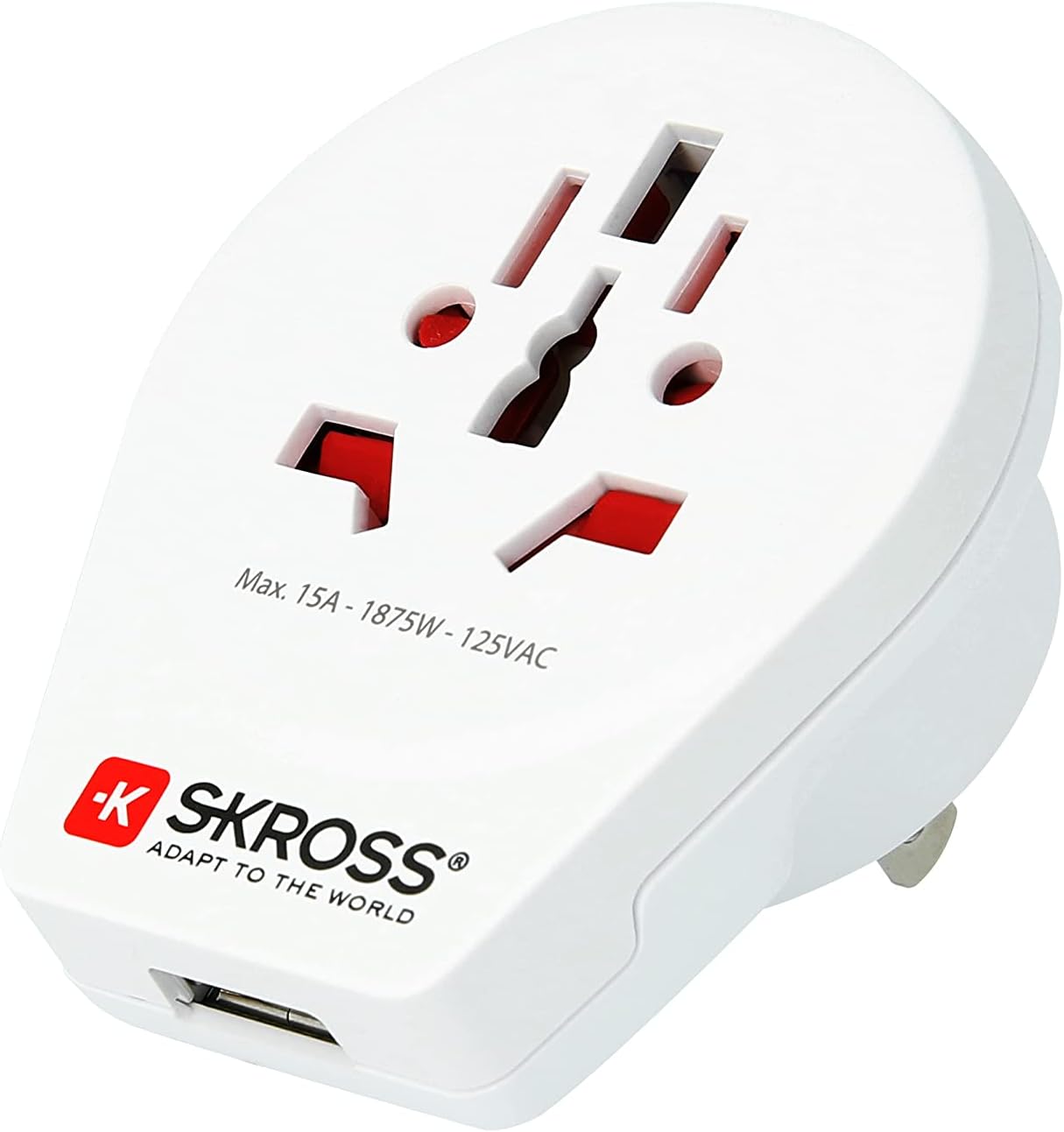 SKROSS | 1.500268| Adattatore Universale dal Mondo agli USA con Presa USB A: 5V /2.4A – Voltaggio e Potenza 100V – 1500W / 250V – 3750W – Protezione Anti Shock