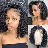 Kinky Curly Lace Front Wigs Human Hair 13x4 Short Bob Curly Human Hair Wigs 150% Density Pixie Cut...
