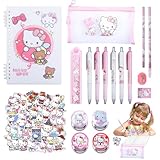 Schreibwaren Set Kinder- Kity Schulbedarf Bürobedarf Schulsaison Mädchen Cartoon Stiften Federmäppchen Kugelschreiber Schlüsselanhänger Abzeichen Aufkleber Einschulung Mitgebsel Schulanfang Geschenk