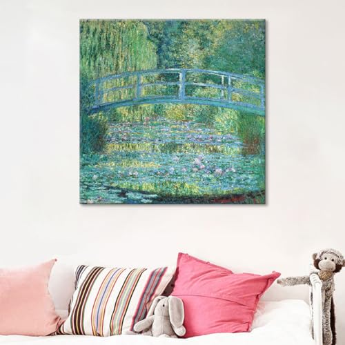 水辺 太鼓橋 木枠付きの完成品 クロード・モネ［世界の名画コレクション］『睡蓮 (日本の橋)』複製画 風景画 水蓮 すいれん 印象派 印象主義 オランジェリー オルセー ジヴェルニー ロータス【複製 絵画】 (50x50cm（20x20in）,A) [4]