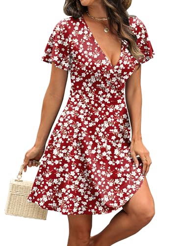 Image of RUMIA Women Casual Dresses Wrap V Neck Dress A-Line Summer Sundress Fashion