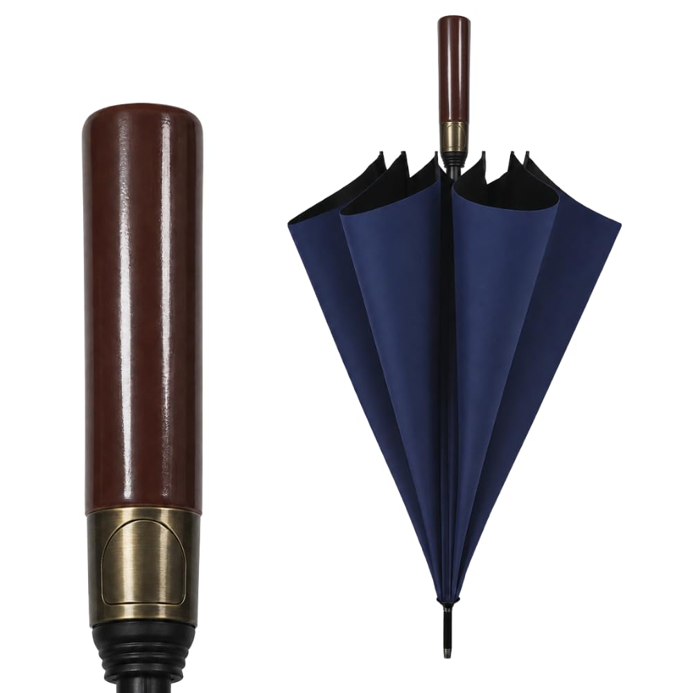 star work Large Windproof Golf Umbrella with Wooden Handle – Auto Open Close, Folding Travel Umbrella with UV Protection, Fiberglass Ribs, Double Canopy – For Men & Women-picture-10