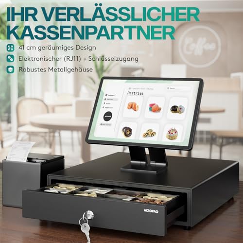 ACROPAQ Kassenschublade - Kassenlade kompatibel mit RJ11 Bondruckern, 8 Münz- & 4 Geldscheinfächern, Robustes Metallgehäuse (42 x 41 x 10 cm) - Kasse