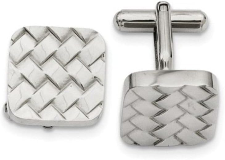 Stainless Steel Weave Design Textured Square Cuff Links, 17MM