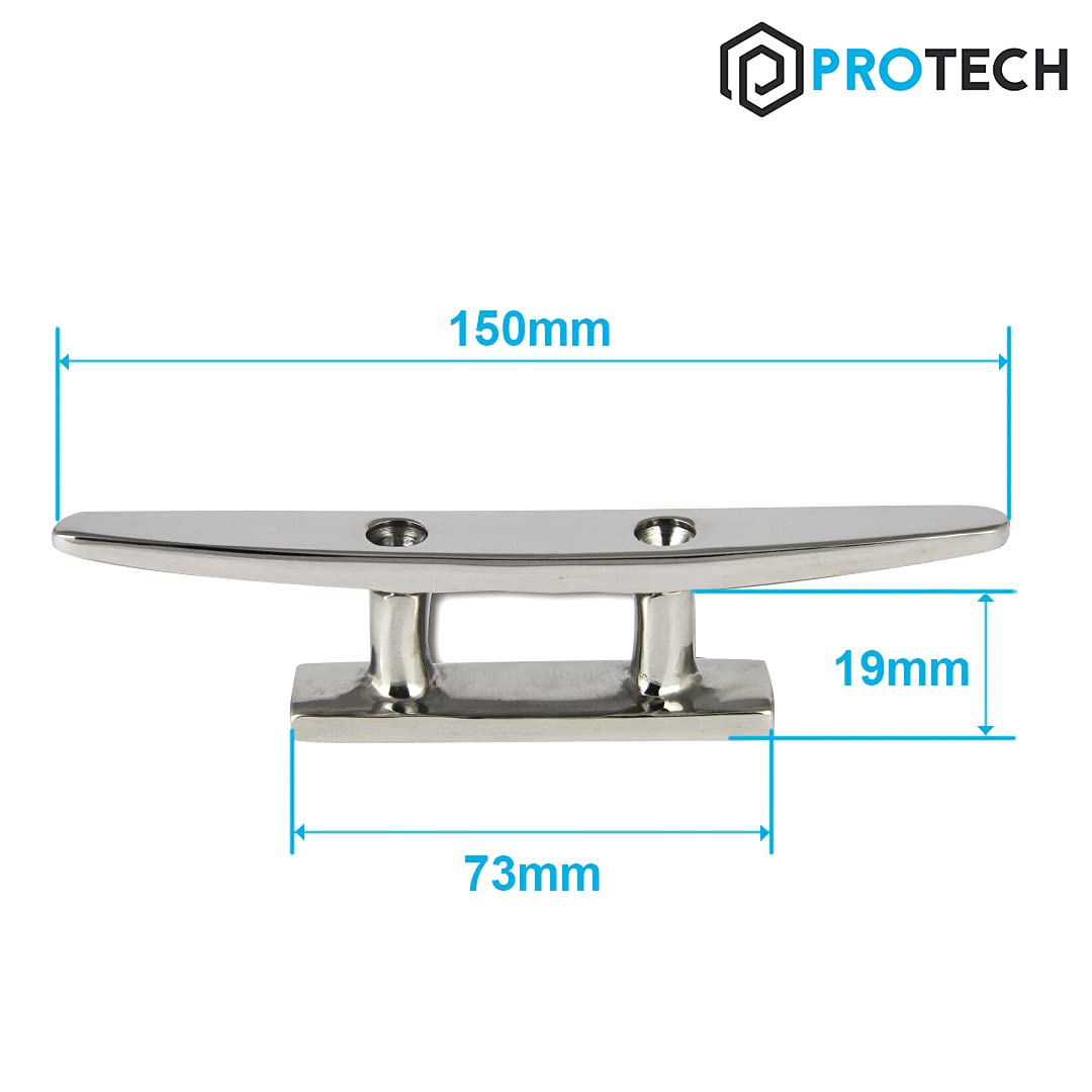 PROTECH 4 Stück Bootsklampe flach 2 löcher 150mm aus rostfreier Edelstahl A4 Festmacher Klampe V4A Anlegeklampen für Boote Belegklampen