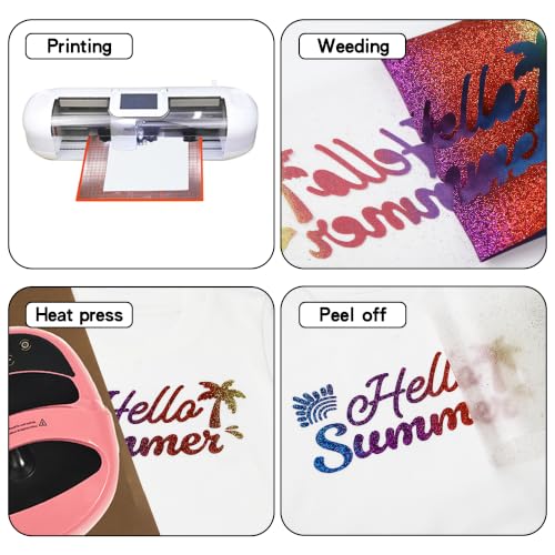 Image of RENLITONG Rainbow Glitter Iron on Vinyl - 12Inch by 5ft Roll HTV Heat Transfer Vinyl for T-Shirt HTV Rolls for All Cutter Machine - Easy to Cut & Weed for Heat Transfer Design (J018)