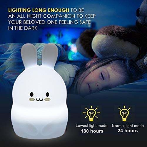 Tekemai Veilleuse Enfant, lampe de chevet en silicone doux portable multicolore avec contrôle du robinet, éclairage led rechargeable USB cadeau de chambre à coucher/enfant - Lapin - Image 4