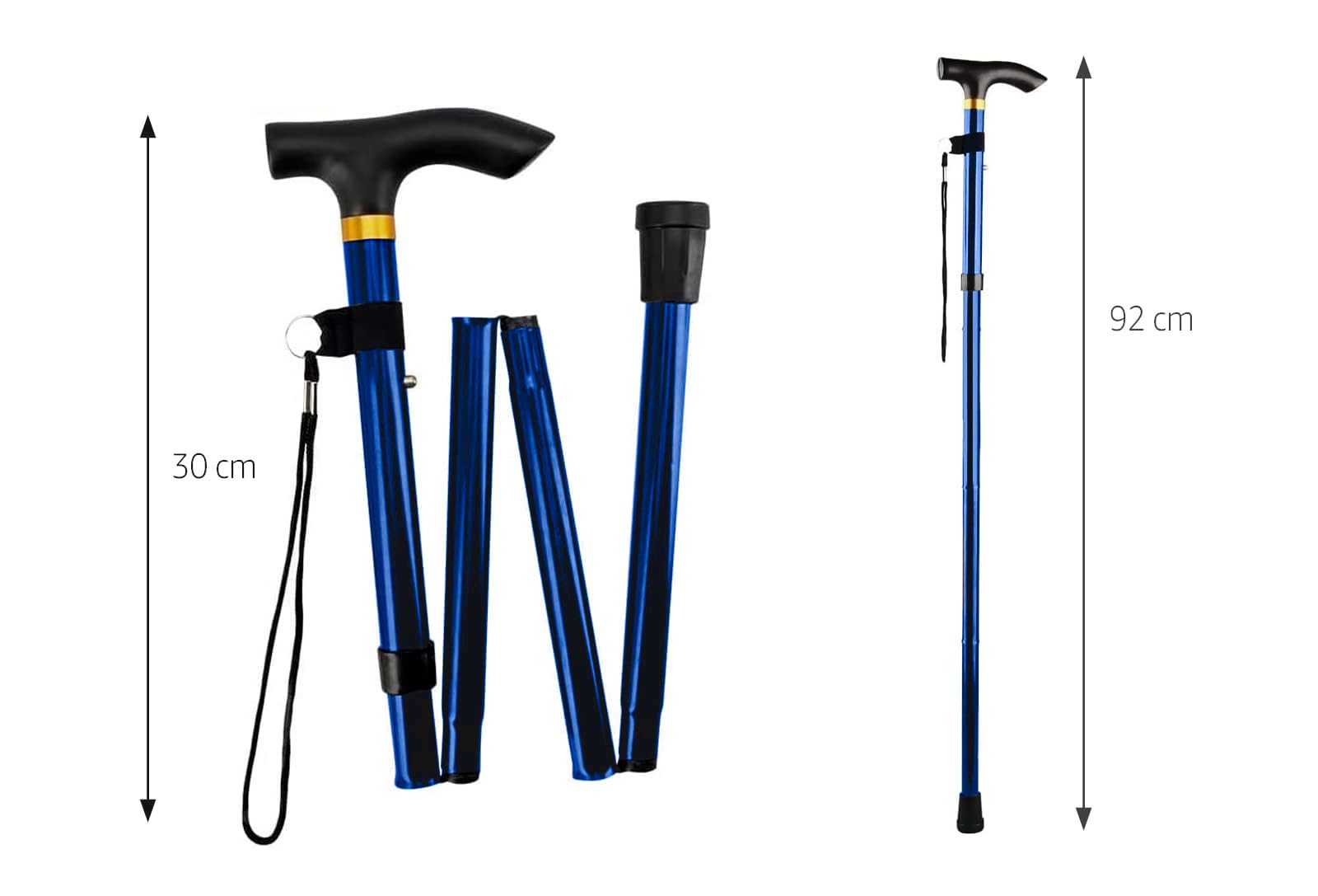 Bastone Pieghevole in Alluminio, Bastoni per Anziani con Altezza Regolabile con Cinghia Anticaduta, Base Girevole in Silicone Antiscivolo. Bastone da passeggio elegante