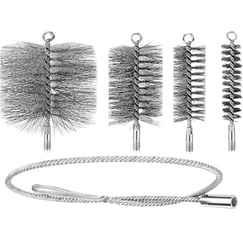 Juego de cepillo de chimenea, limpiador de tuberías de estufa, kit de barrido de chimenea, cerdas de alambre de alambre de fuego, desgaste de bloqueo flexible, 1 set, para la secadora de caldera de la