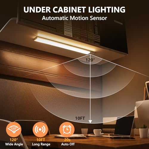 Image of Under Cabinet Lighting Wireless 4Pack, 3 Color Temps Motion Sensor Light Indoor, 8 inch Dimmable Closet Lights Battery Operated, Rechargeable LED Magnetic Light, Under Counter Lights for Kitchen, Stairs