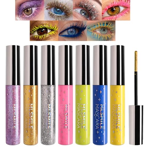 Mrettick Set Mascara Colorato 7 Colori per Ciglia - Rosa, Viola, Blu, Giallo, Bianco - Impermeabile, Affascinante, Voluminoso, Lunga Durata - Trucco per Gli Occhi