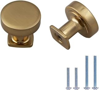 1-1/4 Inch Diameter (32mm) Pack of 8 Polished Gold Manhattan Round, Flat Top Knob, Premium Kitchen Cabinet Hardware Knobs. 30mm Height