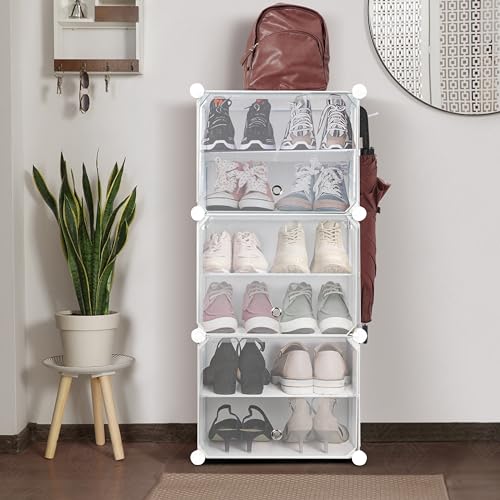 Image of ABOUT SPACE Shoe Rack for Home with Door - 12 Pair DIY Slipper Stand with Hanger, 3 Cube Expandable Shelves Closed Shoes Rack for Home Men, Women Heels Boots Flip-Flops (White - L 40 x B 30 x H 90 cm)
