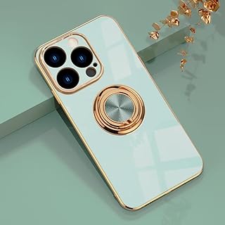 Rnrieyta Miagon Plating Stand Case for iPhone 15 Pro,Women Girls Kickstand Ring Holder 360 Rotation Ring Cover with Magnetic Car Mount Slim Electroplated Bumper Light Green
