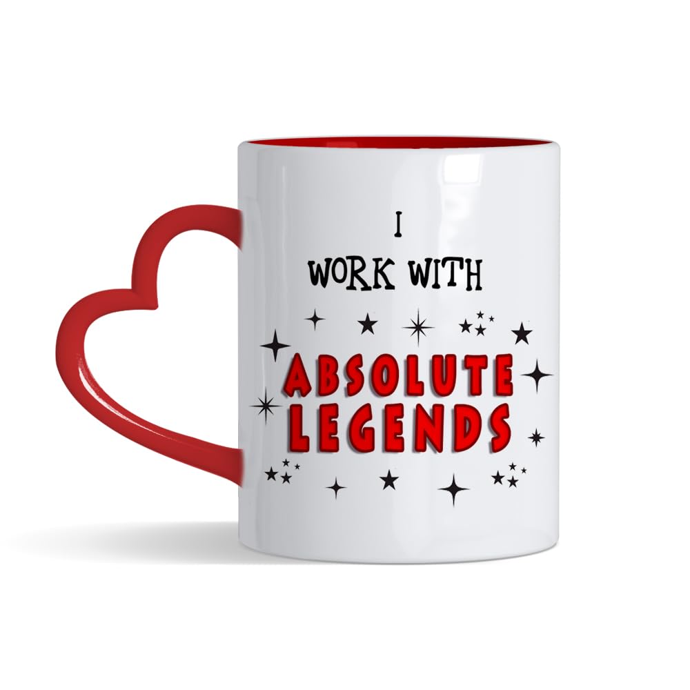Crunchy Carrots I Work with Absolute Legends Mug - 11 oz Coloured Heart Handle Ceramic Coffee Mug for Work Friends, Colleague, Boss, Leaving Job Gifts, Retirement Mug (Red Heart Handle)