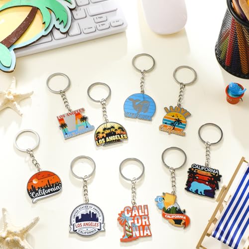 Image of Sureio 25 Pcs USA Souvenir Keychain Gifts Bulk Men California Los Angeles Texas Florida Chicago Silver Metal American Keyring