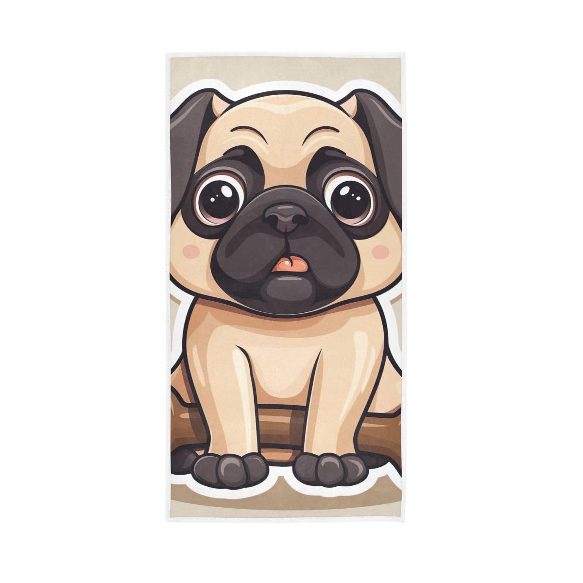 HUYGD Cute Pug Dog Holding Bone Hand Towels, 15 x 30 Inches, Soft Highly Absorbent Towels for Bathroom Gym Hotel