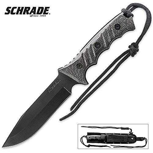 Schrade SCHF3N 12in Full Tang High Carbon S.S. Fixed Blade Knife with 6.4in Clip Point Blade and Micarta Handle for Outdoor Survival, Camping and Bushcraft