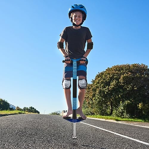 Relaxdays Pogo Stick, für Kinder, Springstock bis 35 kg, gepolststert, Sprungstab Outdoor, rutschfest, Edelstahl, blau