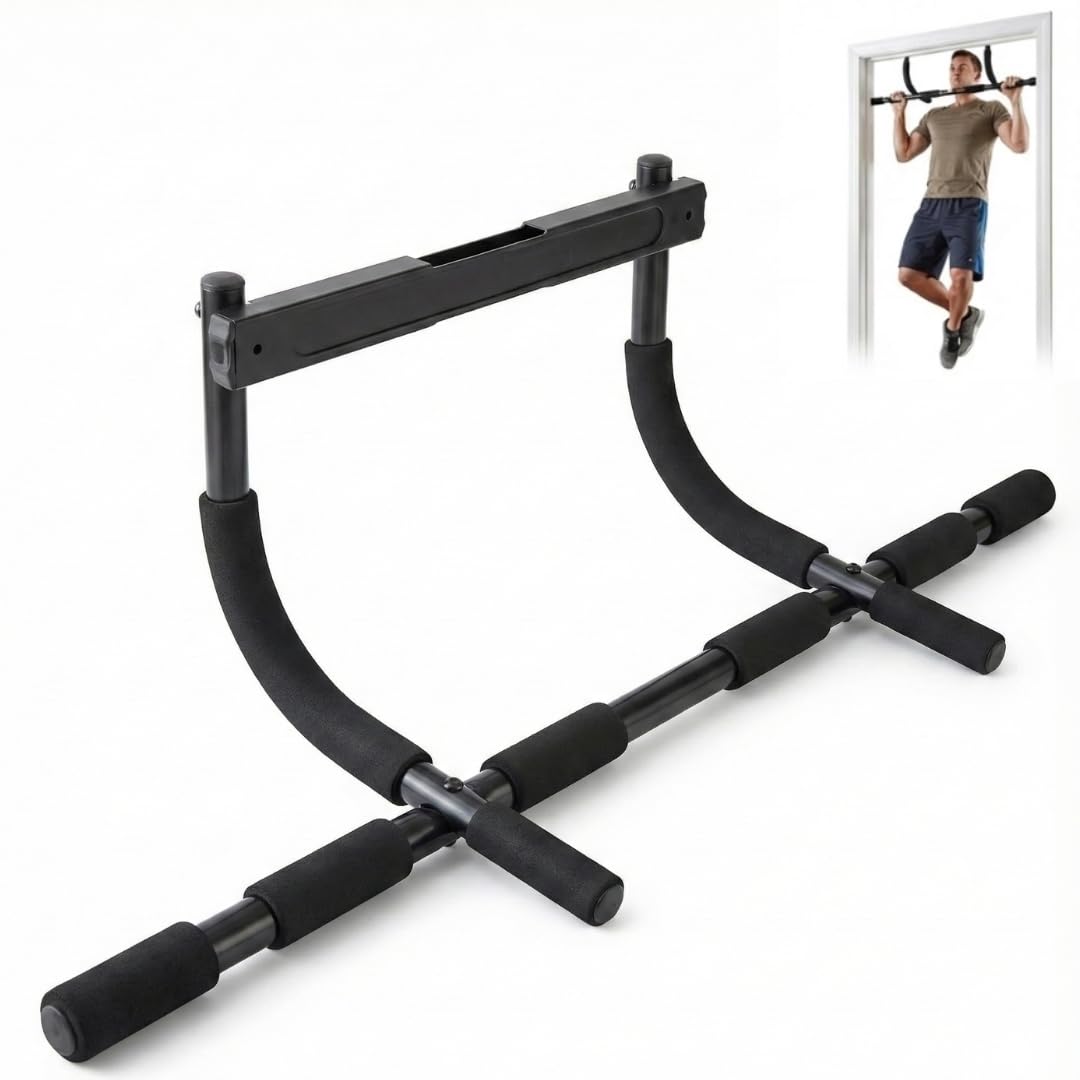 ENERGI CORE Pull Up Bar for Doorway No-Screw Chin Up Bar with Multi-Grip Foam Handles Heavy-Duty Home Gym