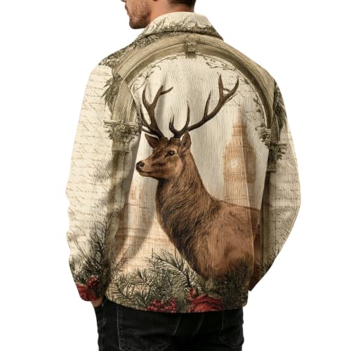 Mens Shirt Jacket Christmas Print Vintage Retro Oversized Shacket Coat - image 6