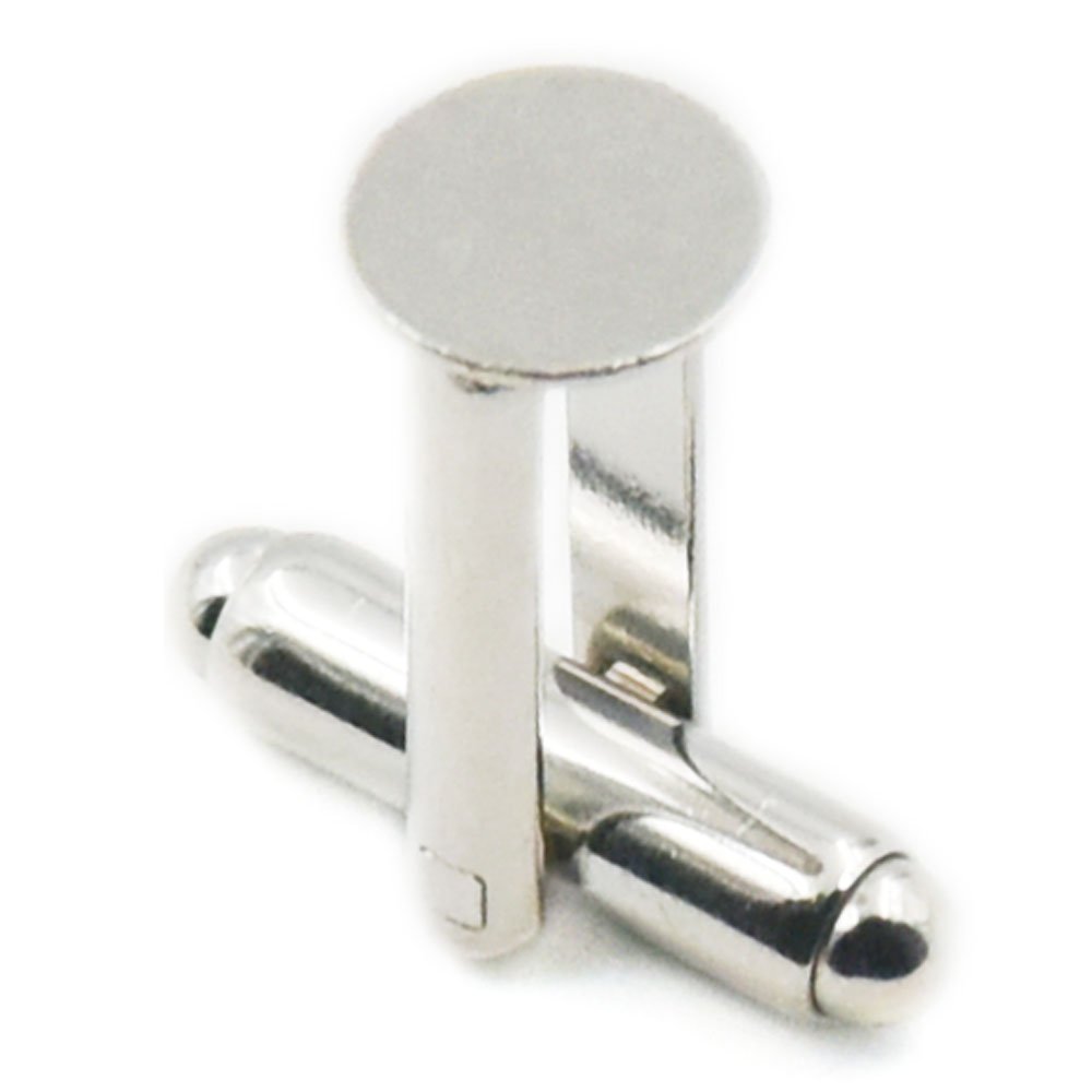 Fujiyuan 20 Pcs 10 pairs 8mm 5/16" Cufflinks Copper Pad Round Blank Cuff Links Nickle
