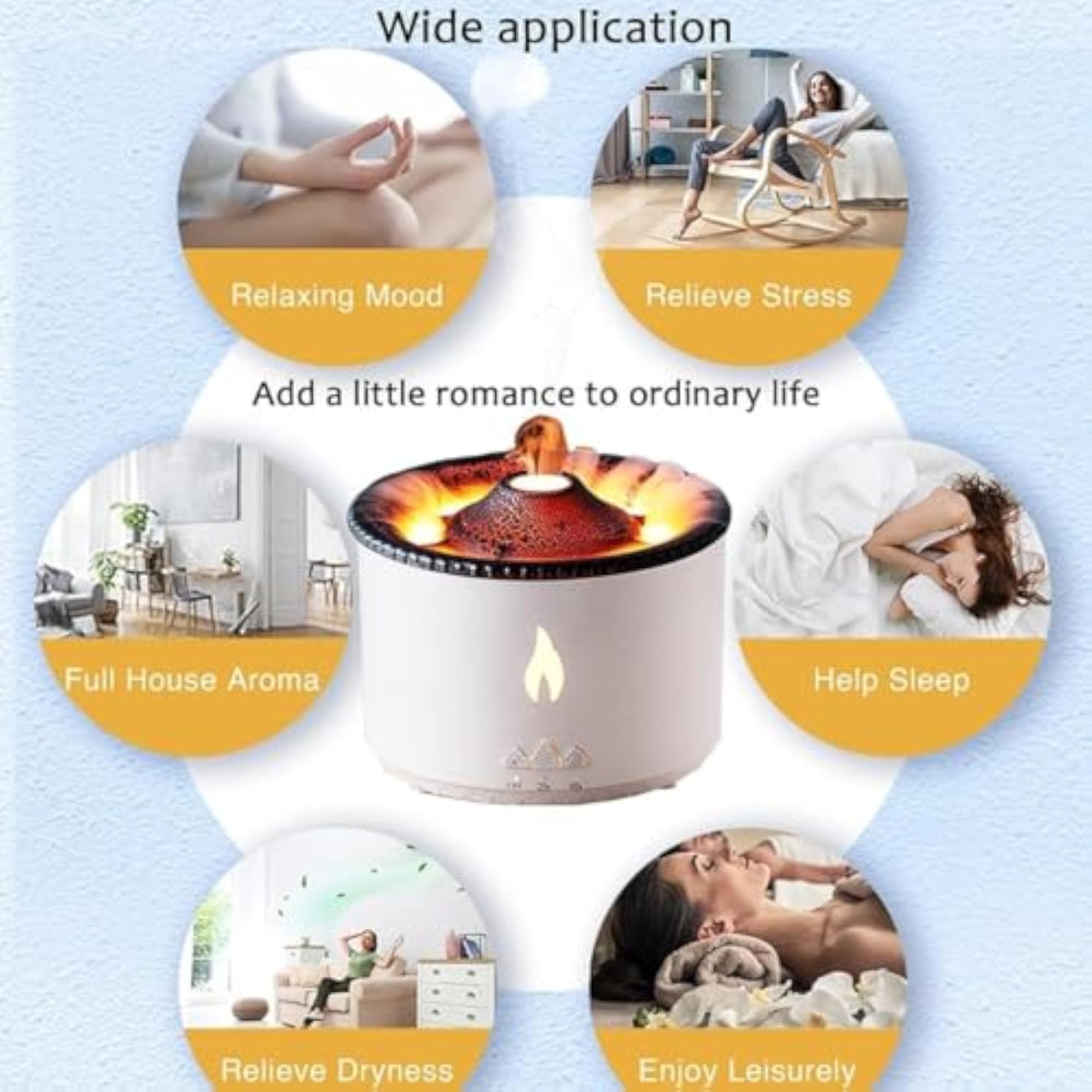 Ultrasonic Volcano Flame Diffuser with Auto Shut Off