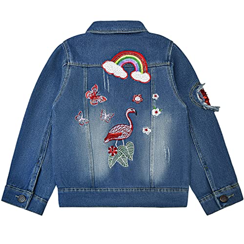 Peacolate Mädchen Jeansjacke Stickerei Regenbogen Schmetterling Mäntel Coat mit Knopfleiste Frühling Herbst Denim Oberbekleidung für 3-10Jahre (3-4Jahre)