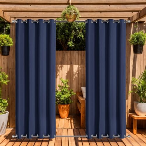 LiveGo Rideaux d'extérieur Imperméables avec Œillets (Haut et Bas), 2 Panneaux Occultants Anti-UV et Coupe-Vent pour Terrasse, Pergola, Jardin, Véranda,...