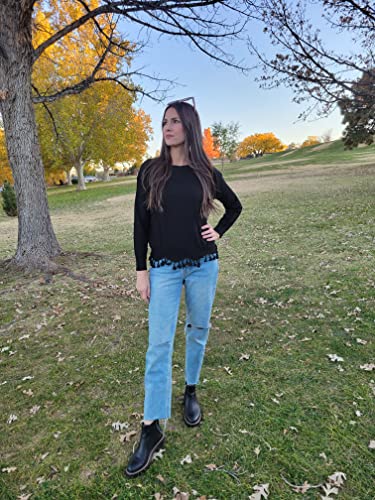 VOTEPRETTY Women's Boat Neck Fall Sweater 2022 Long Sleeve Tassel Solid Loose Casual Knit Pullover Tops4