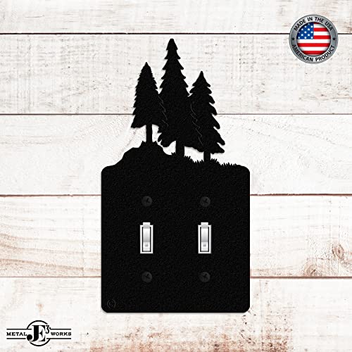 3 Pine Trees Double Toggle Light Switch Wall Plate (Double Toggle, Black) - Made In Usa #TOP2
