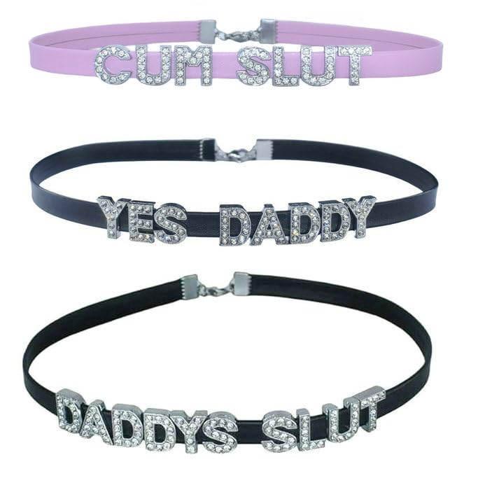 3Pcs Pink CUM+Black YES DADDY+DADDY'S Chokers Necklace,Sexy DDLG Collars For Women,Cute Dad Lingerie Choker Jewelry For Lover Honey Princess Hotwife Mathching Adult Cosplay Fun Game Outfits