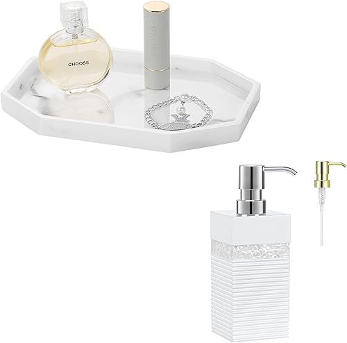Shinowa Shinowa - Bandeja de tocador de baño, bandeja de perfume octágono, bandeja de mármol para joyas, dispensador de jabón líquido para manos,