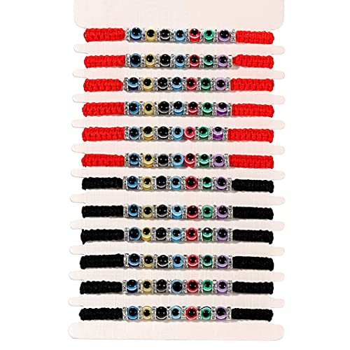 12 Pcs Evil Eye Bracelets Adjustable Red Black String knot Bracelet Mal De Ojo bracelets Lucky Anklet for Women Girls Boys Link Bracelets