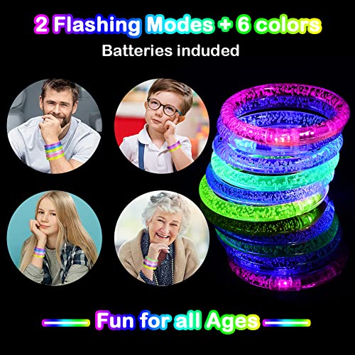 AUAUY 16 Stück LED Leuchtarmbänder Blinkende Armbänder in der Dunkelheit Party Zubehör Glowstick Armband, Beleuchtendes Spielzeug für Geburtstagsparty Geschenke, Armreif für Kinder Erwachsene